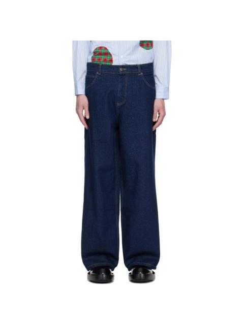 CHARLES JEFFREY LOVERBOY Blue Wide Leg Knit Patch Jeans