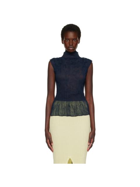 ISSEY MIYAKE Navy Chiffon Twist 1 Top