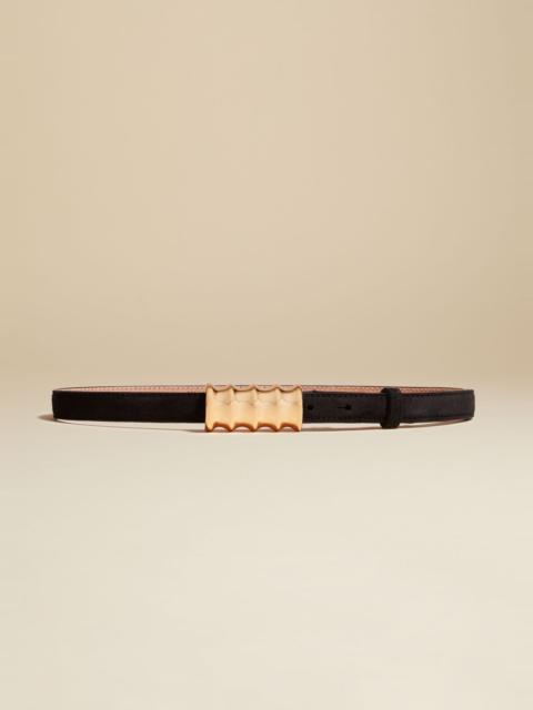 KHAITE The Small Julius Belt in Black Suede with Gold