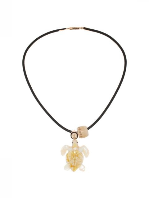 DEZSO Mother-of-Pearl Turtle, Shell Leather Necklace white