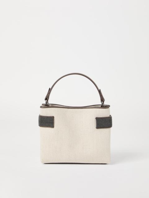 Brunello Cucinelli Essence small top-handle bag in cotton and linen drill with precious bands