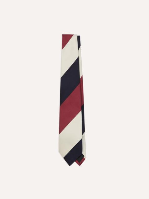 Drake's Pink, Ecru and Navy Block Stripe Repp Silk Tipped Tie