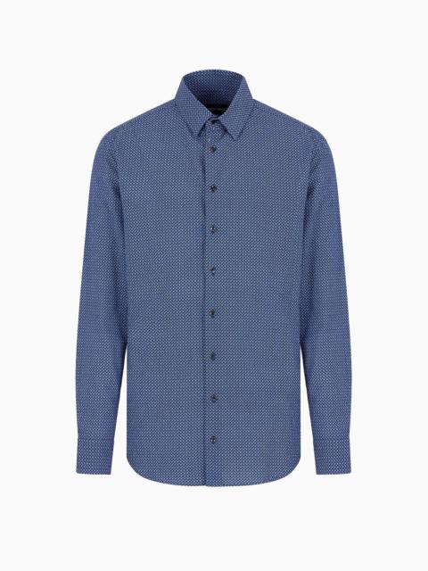 GIORGIO ARMANI Regular-fit cotton-seersucker shirt with a geometric motif