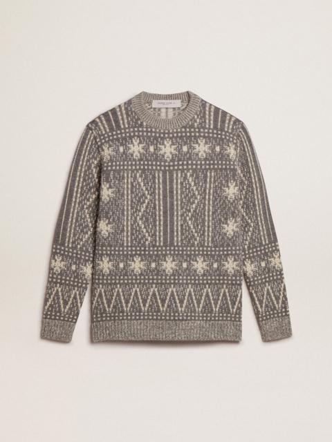 Round-neck sweater with gray Fair Isle motif