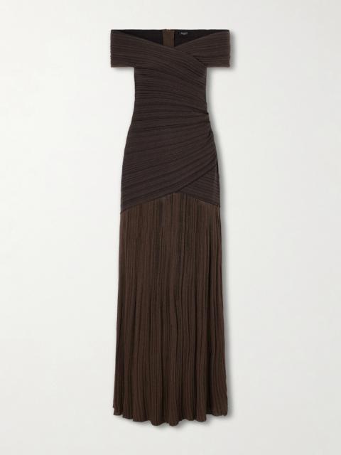Balmain Off-the-shoulder Ribbed-knit Maxi Dress
