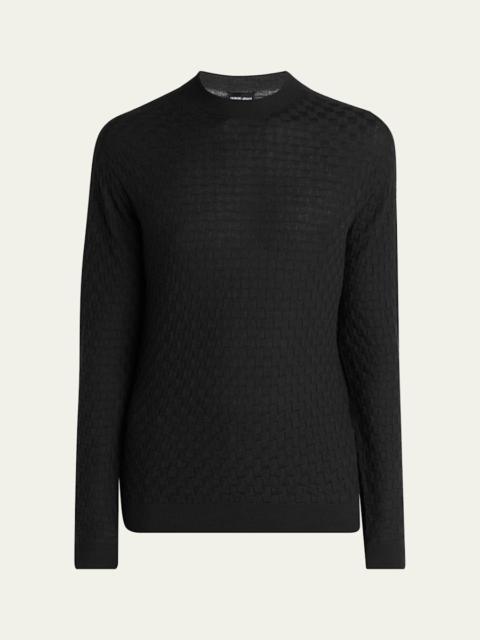 GIORGIO ARMANI Men's Quadrant Knit Cashmere and Silk Crewneck Sweater