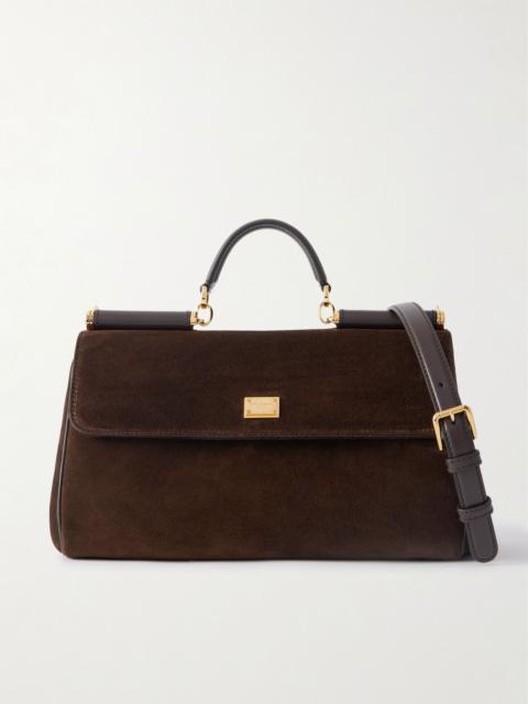 Dolce & Gabbana Sicily small leather-trimmed suede shoulder bag Dark brown