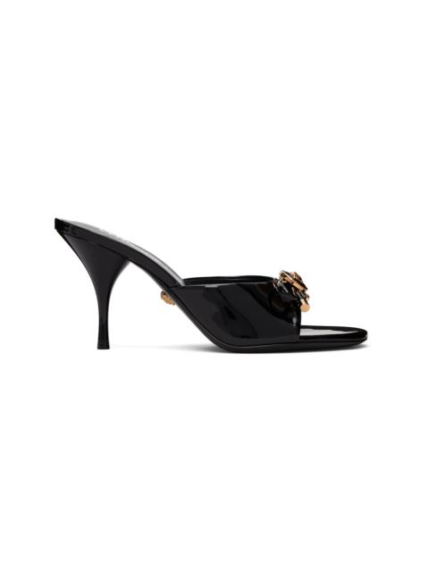 VERSACE Black Opera Bow Patent Mule Heeled Sandals