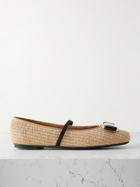 FERRAGAMO New Vara Embellished Raffia Flats