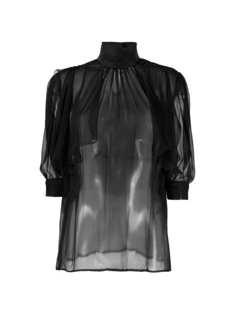 semi-sheer high-neck blouse