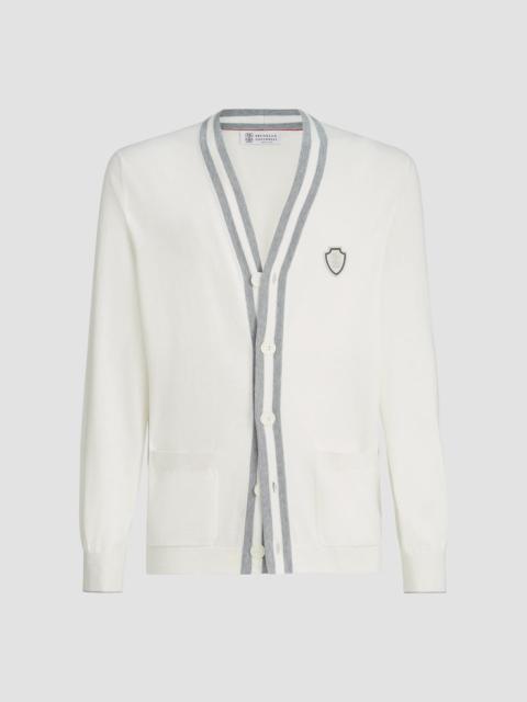 Brunello Cucinelli Men's Cotton Cardigan with Logo - White