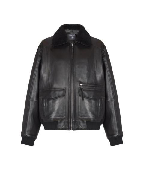 Balmain Lambskin aviator bomber jacket