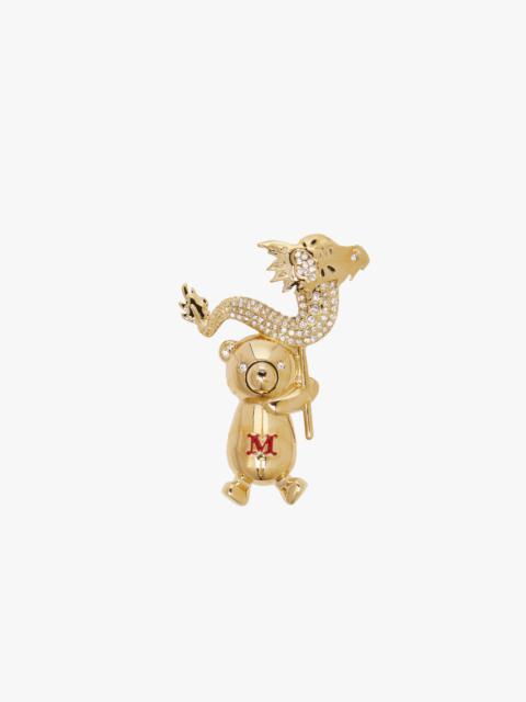 Metal teddy bear brooch with dragon