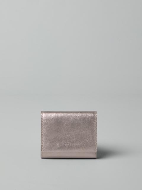 Lamé calfskin wallet with precious chain