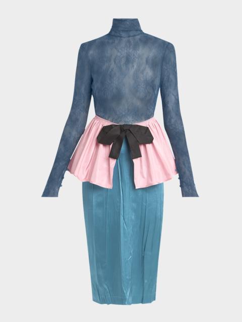 Valentino Lace Colorblock Peplum Dress