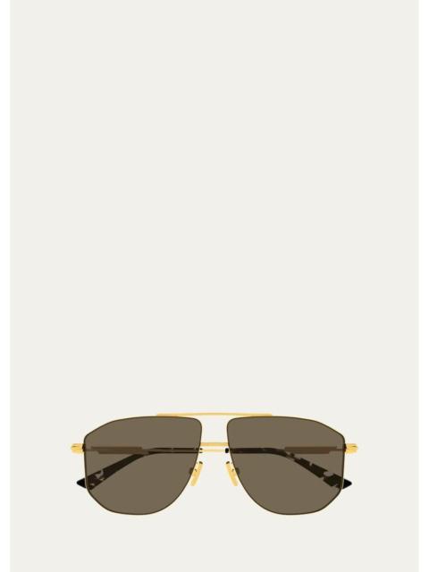 Bottega Veneta Men's BV1509S Snap Ribbon Metal Navigator Sunglasses