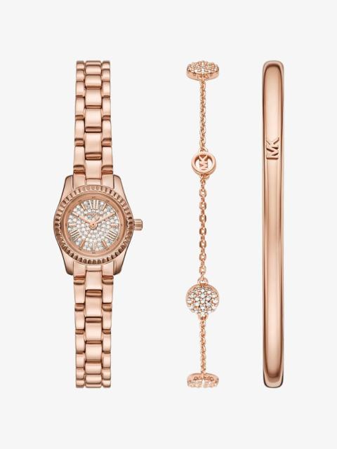 MICHAEL KORS Petite Lexington Pavé Rose Gold-Tone Watch and Jewelry Gift Set