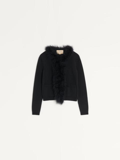 Valentino WOOL CARDIGAN WITH FEATHERS