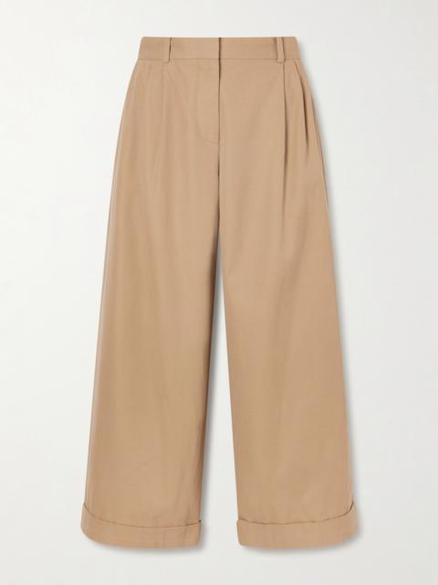 The Row Lior Cropped Pleated Cotton And Cashmere-blend Wide-leg Pants