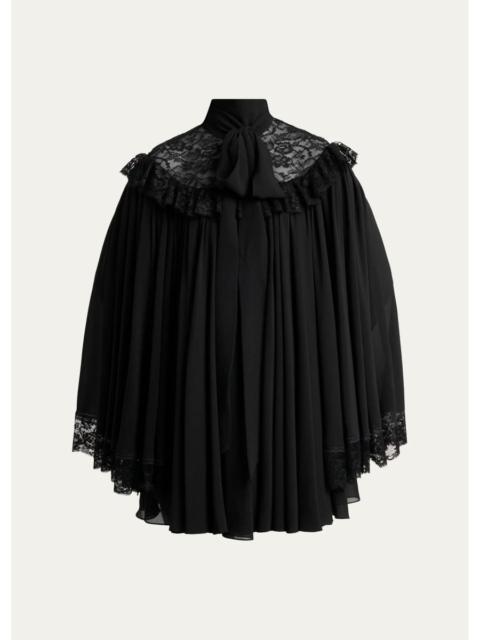 Chloé Pleated Floral Lace Tie-Neck Mini Dress