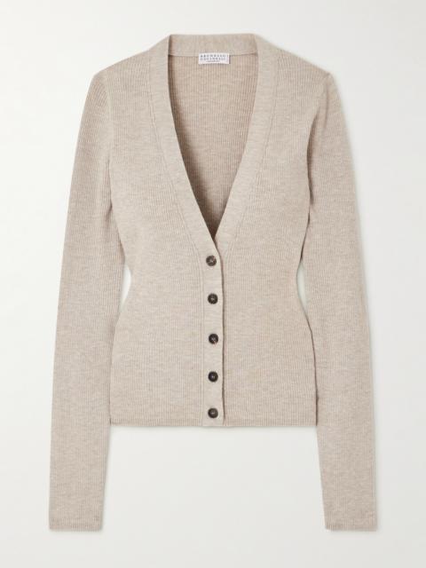 Brunello Cucinelli Metallic Ribbed-knit Cardigan