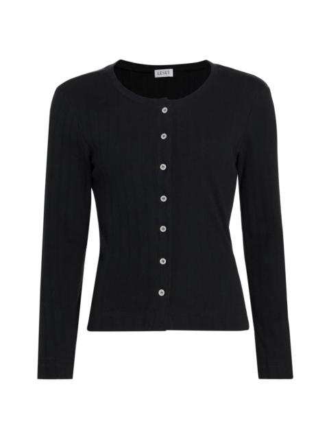 LESET Women's Pointelle-Knit Cotton Cardigan - Black