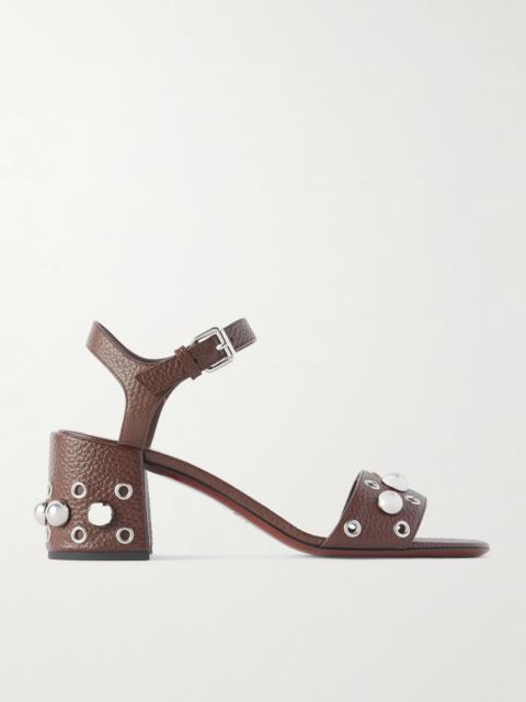 Valentino Nellcôte 60 embellished textured-leather sandals Dark brown