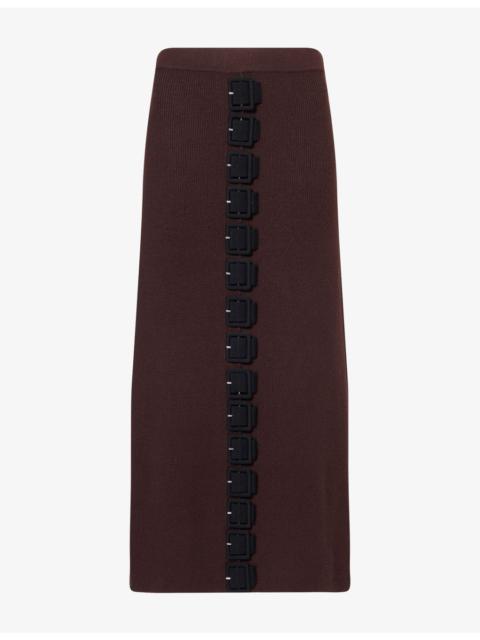 ZANKOV Charlise Buckle-Embellished Wool Midi Skirt