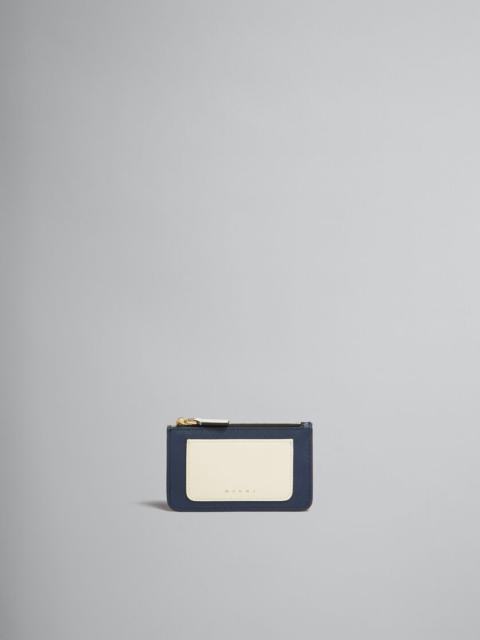 Marni DEEP BLUE CREAM AND GREEN SAFFIANO LEATHER CARD CASE