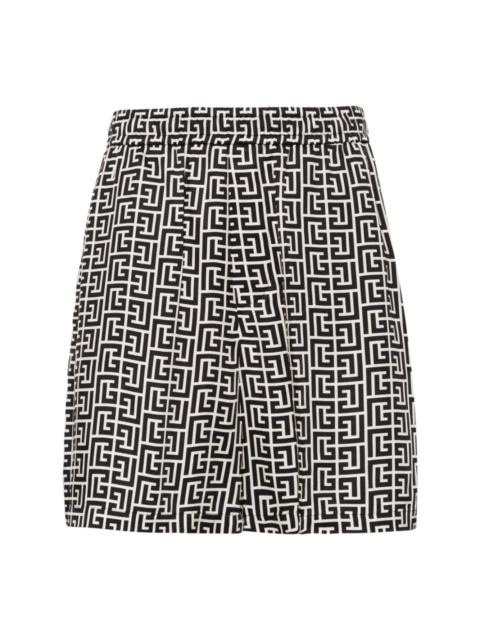 Balmain monogram-print elasticated-waist shorts