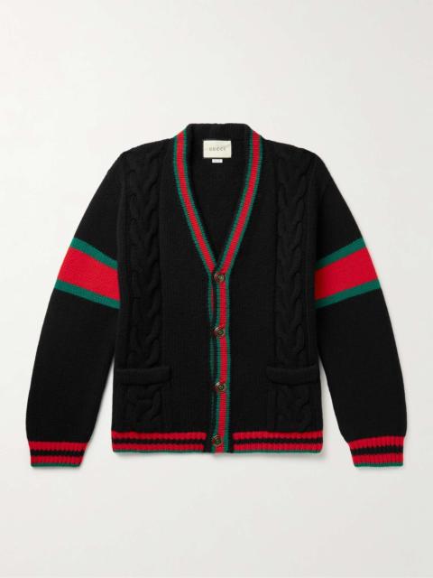 GUCCI Striped Cable-Knit Wool Cardigan