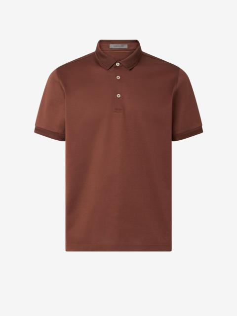 CORNELIANI Burned earth button-up lisle thread polo shirt