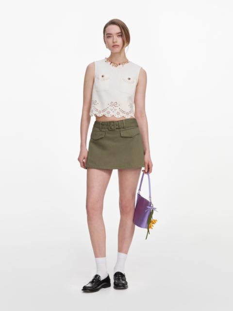 self-portrait Cream Broderie Denim Top