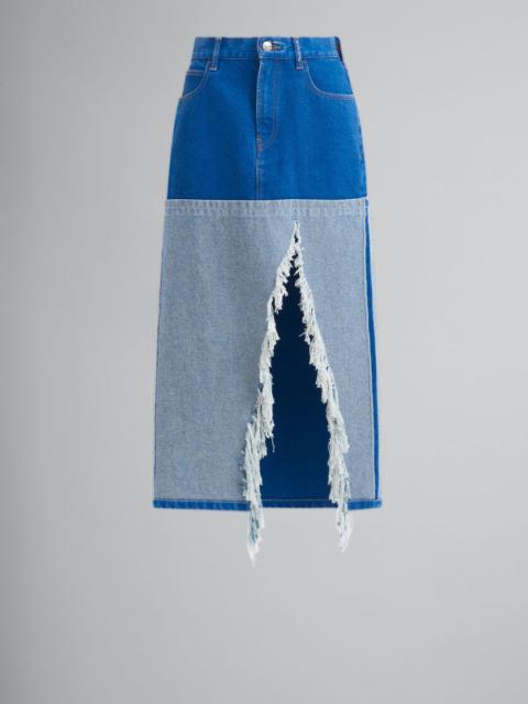 Marni BLUE ORGANIC DENIM TWO-TONE MIDI SKIRT