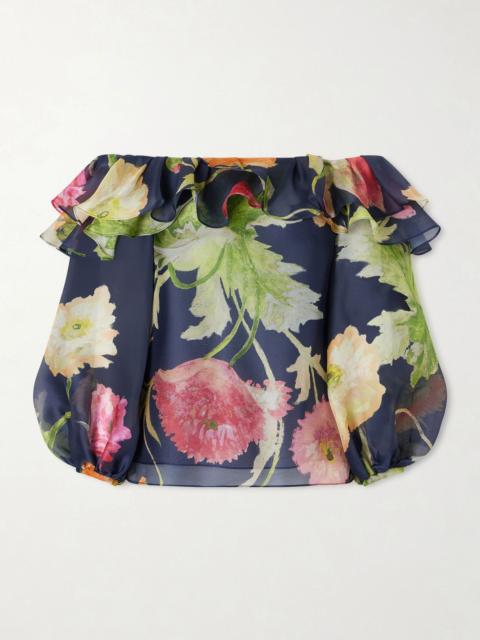 CAROLINA HERRERA Off-the-shoulder floral-print silk-organza top Navy