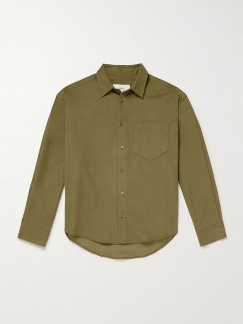 AMI Paris Logo-Debossed Brushed Cotton Oxford Shirt Green