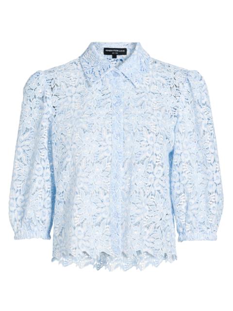 GENERATION LOVE Women's Tammy Floral Lace Shirt - Light Blue White