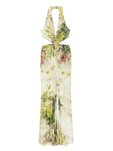 ELIE SAAB leaf-print maxi dress