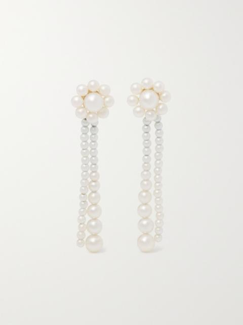 SOPHIE BILLE BRAHE Grande Promenade de Fleur 14-karat gold pearl earrings White