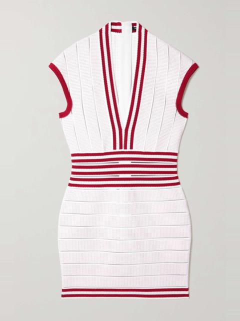 Balmain Striped metallic knitted mini dress