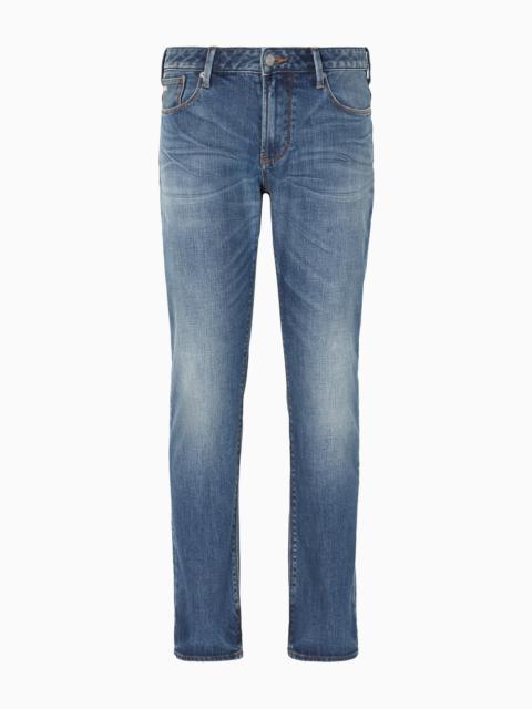 EMPORIO ARMANI J06 slim-fit, bleached-effect comfort-denim jeans