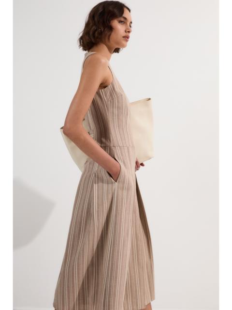 KAREN MILLEN Tailored Stripe Linen Sleeveless Full Skirt Midi Dress