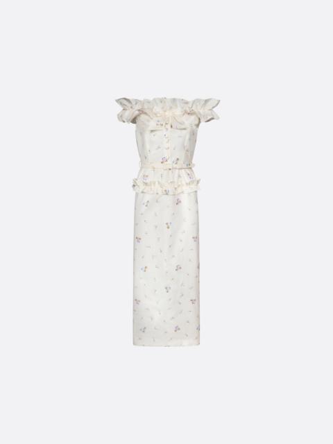 Alessandra Rich FLORAL-PRINT SILK TAFFETA OFF-SHOULDER DRESS