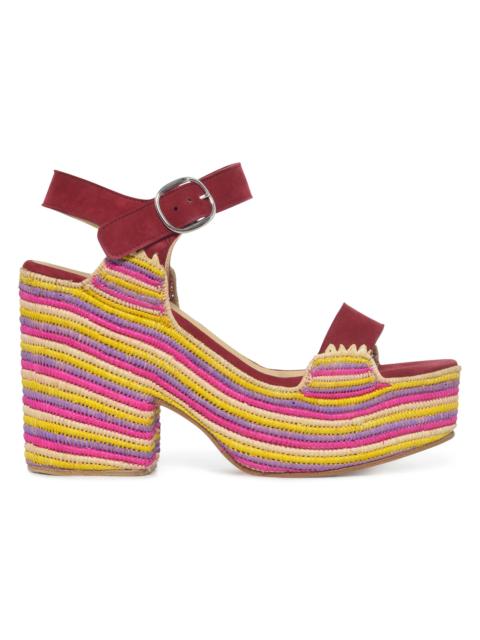 GABRIELA HEARST Women's Sardis 100MM Stripe Platform Sandals - Bordeaux Multi