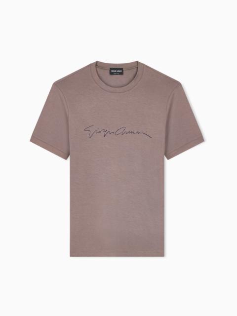 GIORGIO ARMANI STRETCH T-SHIRT IN VISCOSE WITH CREW NECK AND LOGO