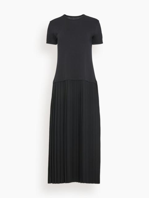 MM6 Maison Margiela Short Sleeve Midi Dress with Pleated Skirt in Black