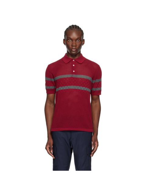 BEAMS PLUS Burgundy Mesh Stripe Polo