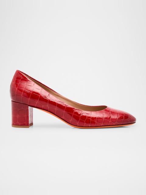 Santoni Fight Croc-Embossed Leather Pumps