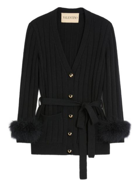 Valentino feather-cuff ribbed cardigan