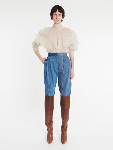A.W.A.K.E. MODE DOUBLE LAYERED TULLE TOP WITH CHEST FRILL DETAIL IVORY